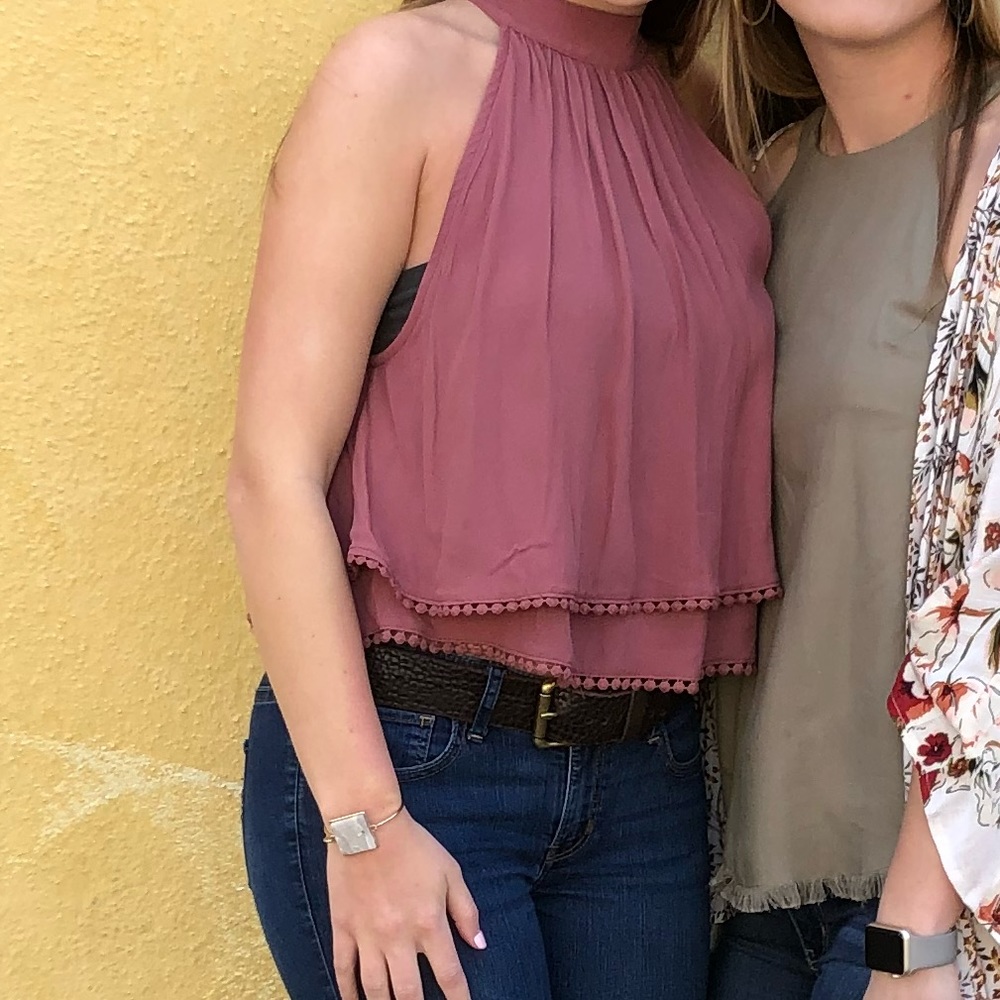 Pink halter neck tank top